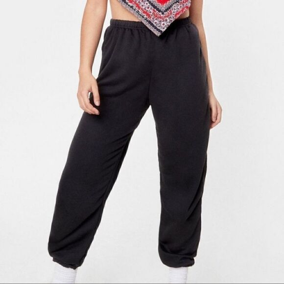 Nasty Gal Jog On Please High Waisted Joggers Black NWT - Picture 3 of 10
